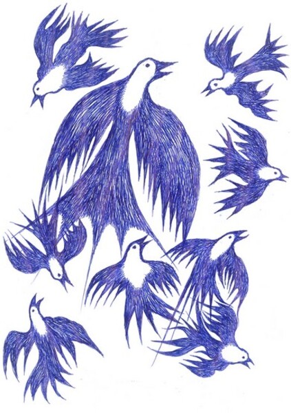 Ptáci zpívající nad krajinou / Birds singing above landscape